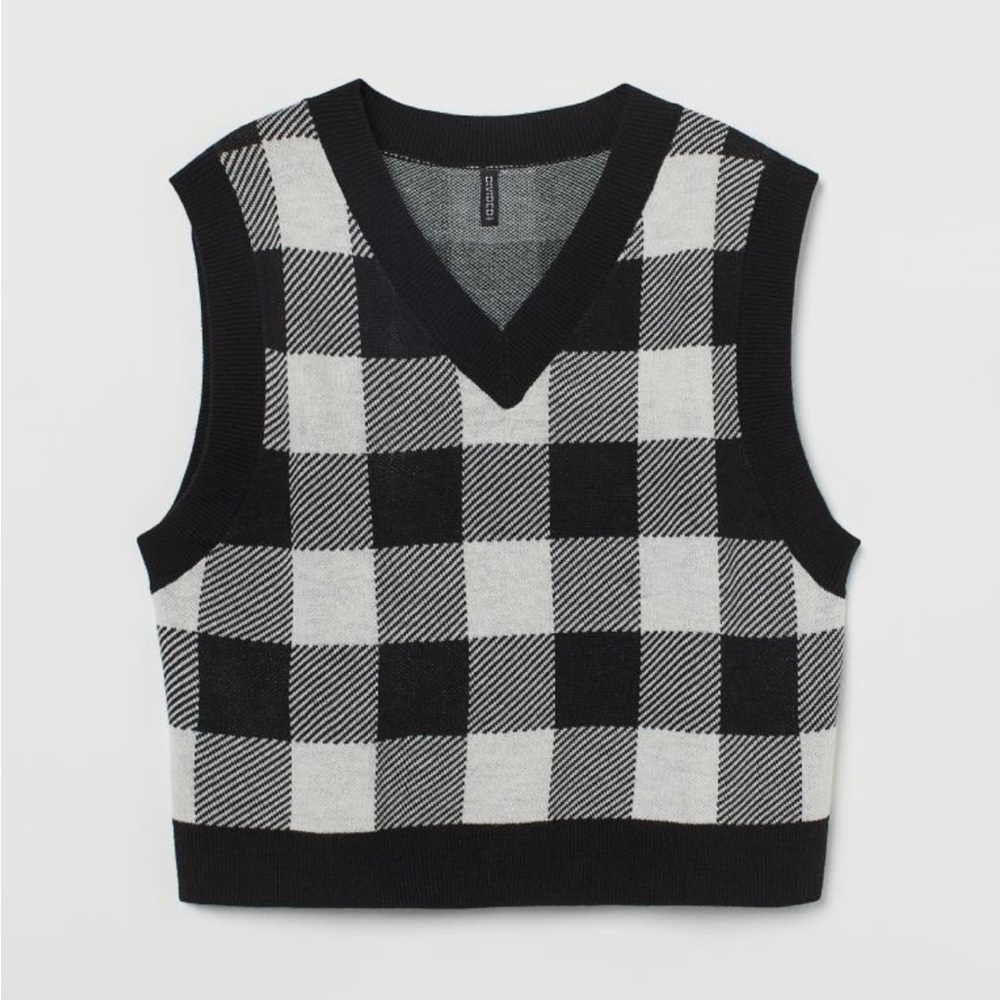 H&M Checkered V-neck Knit Sweater Vest